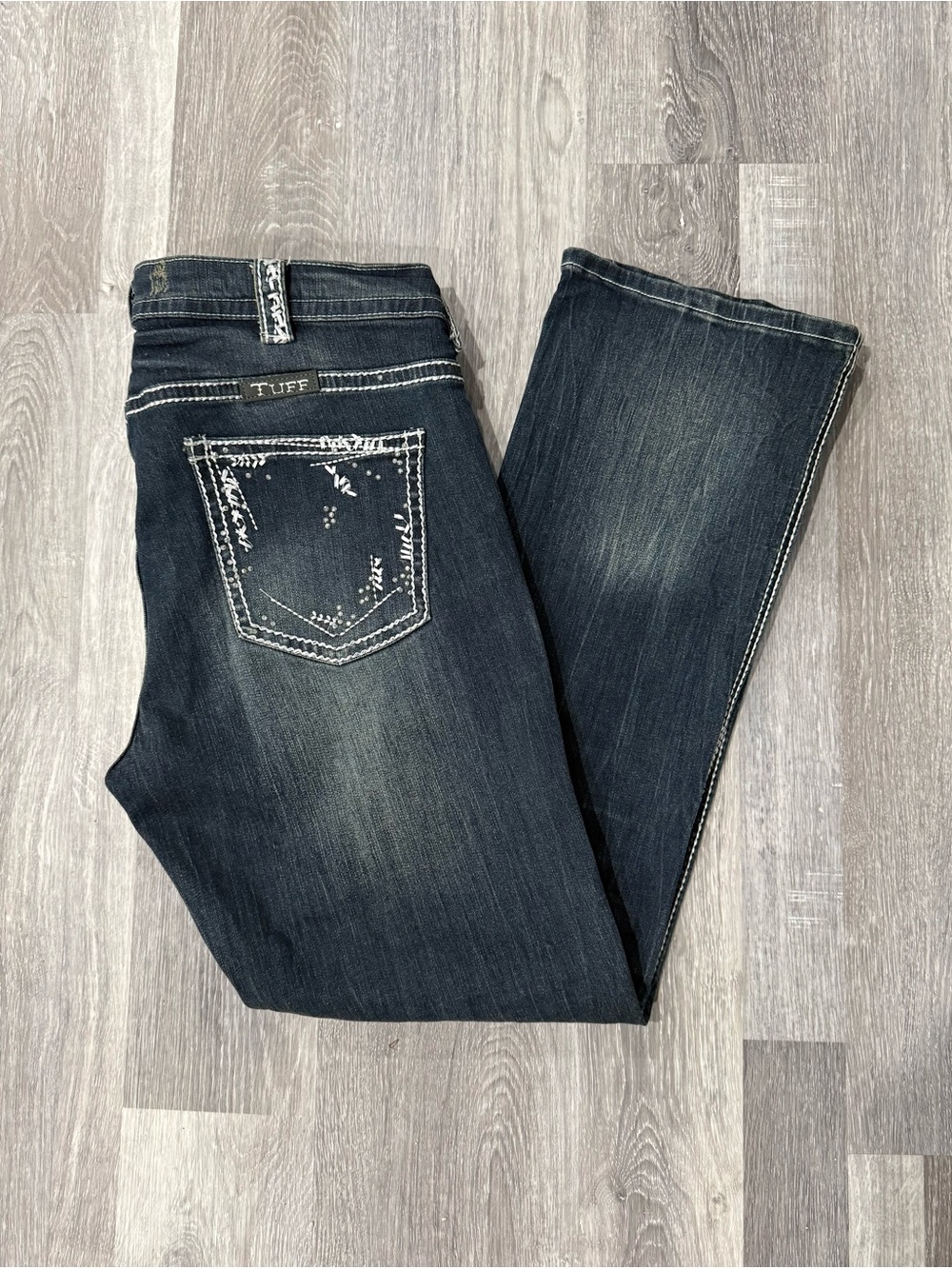 Cowgirl Tuff Co Western Dark Wash Blue Stretch Bootcut Embroidered Bling Jeans